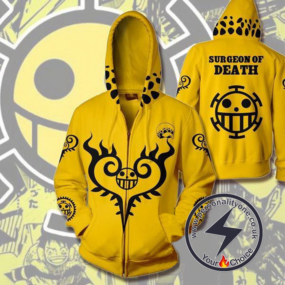 One Piece Trafalgar Law Yellow Zip Up Hoodie Jacket
